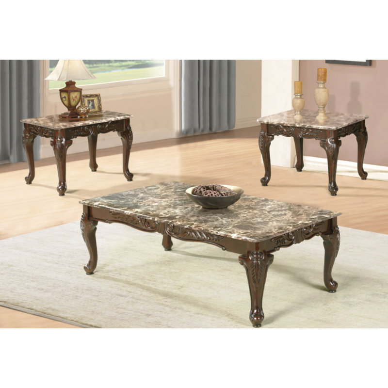 Ranee 3 Piece Marble Top Living Room Table Set Astoria Grand Color Dark Brown